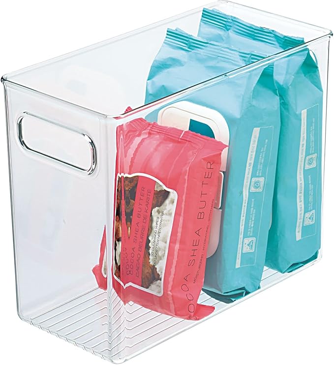 mDesign Tall Modern Stackable Plastic Storage Organizer Bin Basket with Handles for Bathroom Vanity Organization - Shelf, Cubby, Cabinet, or Closet Organizing Decor - Ligne Collection - 8 Pack - Clear