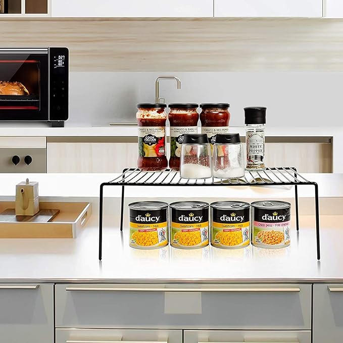 Kitchen Cabinet Shelf Organizer Set of 5, Large (15.7 x 9.4 inch) Metal Wire Pantry Storage Shelves, Dish Plate Racks for Cabinets, Freezer, Counter, Cupboard Organizers and Storage, Black