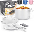 Buddew 100W Electric Lunch Box, 34-Ounce Portable Food Warmer for Work/Office/Car/Travel 12V/24V/110V, with Folding Spoon&&Fork, Built-in temperature controller, Ideal Gift for Men and Women (White)