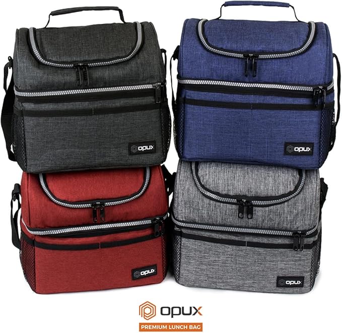 OPUX Lunch Box For Men Women, Insulated Large Lunch Bag Adult Work, Double Decker Lunchbox Meal Prep Dual Compartment Leakproof Lunch Cooler, Soft Lunch Pail Tote Boys Girls Kids School, Navy Blue 12L