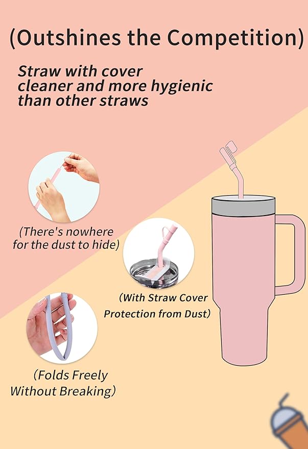 Doboli Replacement 13 inch Long Silicone Straw With Straw Cover,Compatible with Stanley Owala 40 oz 30 oz Cup Tumbler, 6 Pack Reusable Bent Straw with Cleaning Brush,for Stanley Tumbler Accessorie