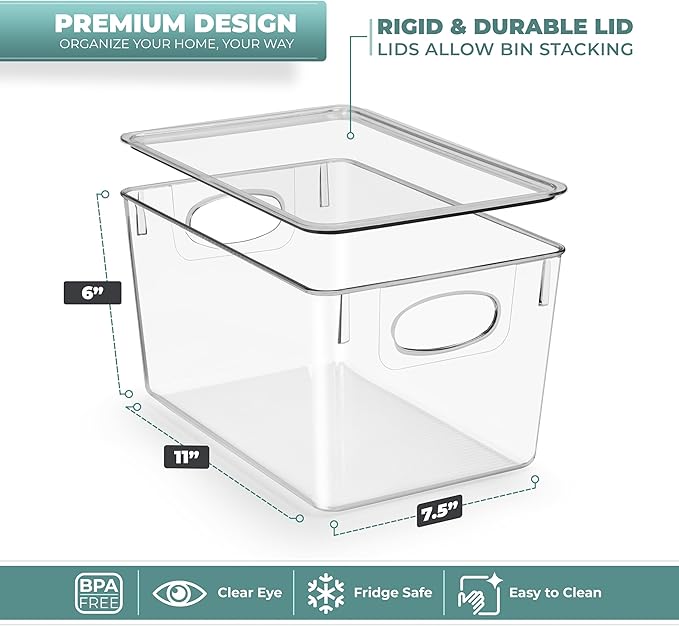 Sorbus 4-Pack Large Clear Plastic Storage Bins with Lids - Kitchen, Pantry, Fridge, and Cabinet Organizer
