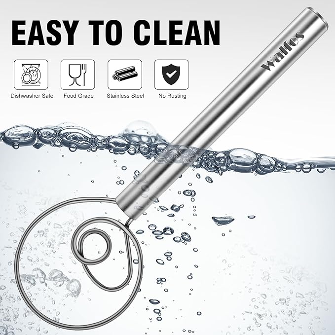 Walfos Danish Dough Whisk, Rustproof Stainless Steel Bread Whisk, Quick Mixing Bread Mixer, Dutch Dough Whisk for Cooking, Blending, Whisking, Stirring, Sourdough, Pizza, Pastry, Cake Batter…