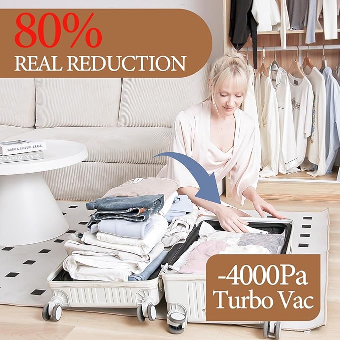 Vacuum Storage Bags for Clothing Travel, 10 Pack Vacuum Bags with Rechargeable Cordless Air Pump(2 Large+4 Medium+4 Small), Compression Packing for Clothes Blanket Suitcase Luggage