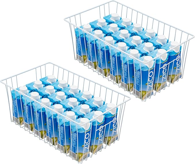 16Lx12W inch Wider Freezer Storage Organizer Baskets Container, Deep Metal Wire Chest Upright Refrigerator Divider Bins with Built-in Handles for Cabinet, Pantry, Closet, Kitchen(6)