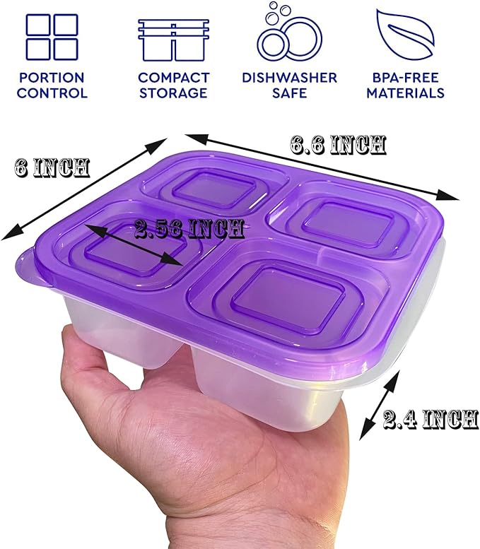 AQSXO 5 Pcs Bento Snack Food Containers, Divided Food Storage with Lids for Travel, Reusable Meal Prep Lunch Containers.