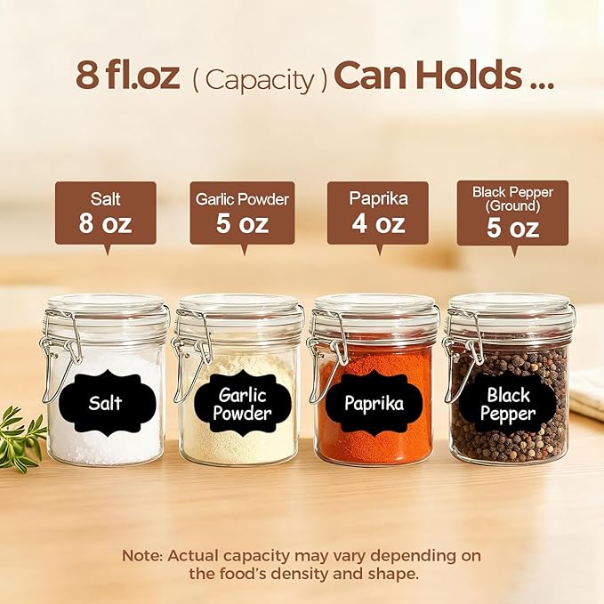 ComSaf 8oz Small Airtight Glass Jars Set of 6 with Lid Food Storage Jar Round, Mini Storage Container with Clear Preserving Seal Wire Clip Fastening for Kitchen Canning, Jam, Spice, Honey, Mason Jars