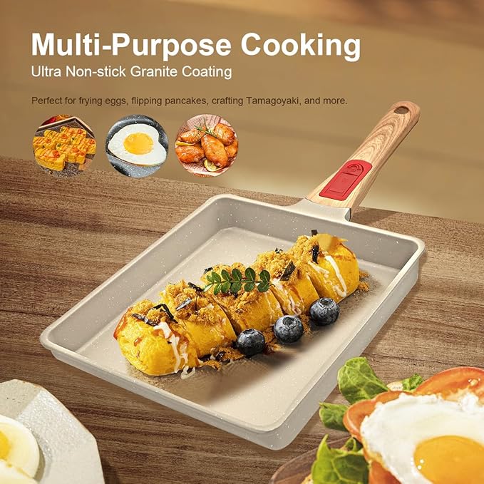 Nonstick Tamagoyaki Pan Large, Japanese Omelette Square Egg Pan Nonstick, Detachable Handle, PFAS & PFOA-Free, Oven Safe