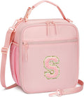 Initial Insulated Lunch Bag for Girls Kids, Back to School Gift, Reusable Leak-proof Lunch Box with Adjustable Strap for School Daycare Travel Picnic (Pink,S)