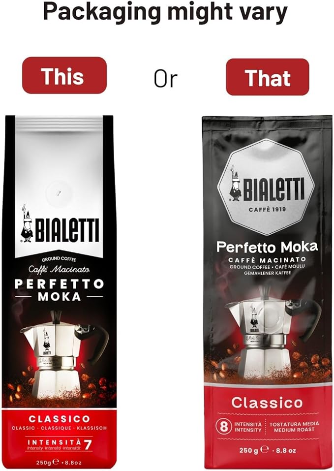 Bialetti Caffe Italian Roasted - 8.8 oz Espresso Ground Coffee - Classico Perfect for Moka - Intensity 7