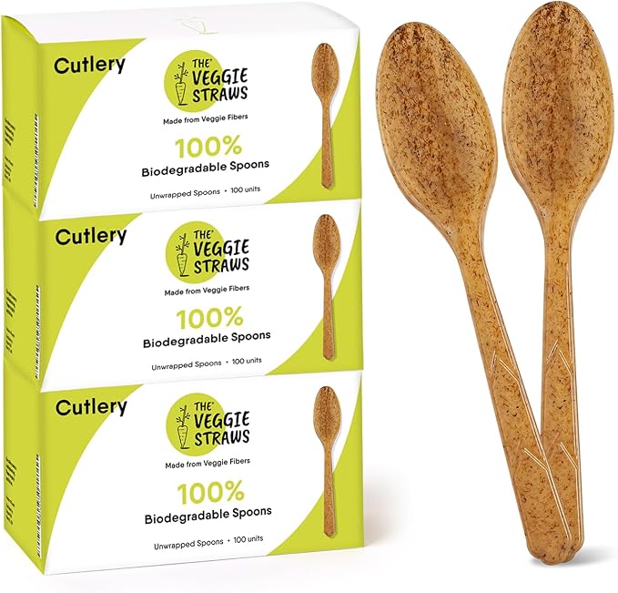 Premium Quality 100% Biodegradable Spoons Made of Vegetable Fibers, 300 PCS of 6.7” Long Heavy-Duty and Splinter Free Eco-Friendly Spoons, Perfect Sustainable Cutlery for All Types of Occasions
