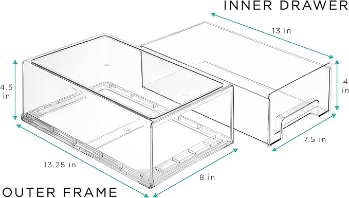 Sorbus Medium Clear Storage Drawers (2 Pack)