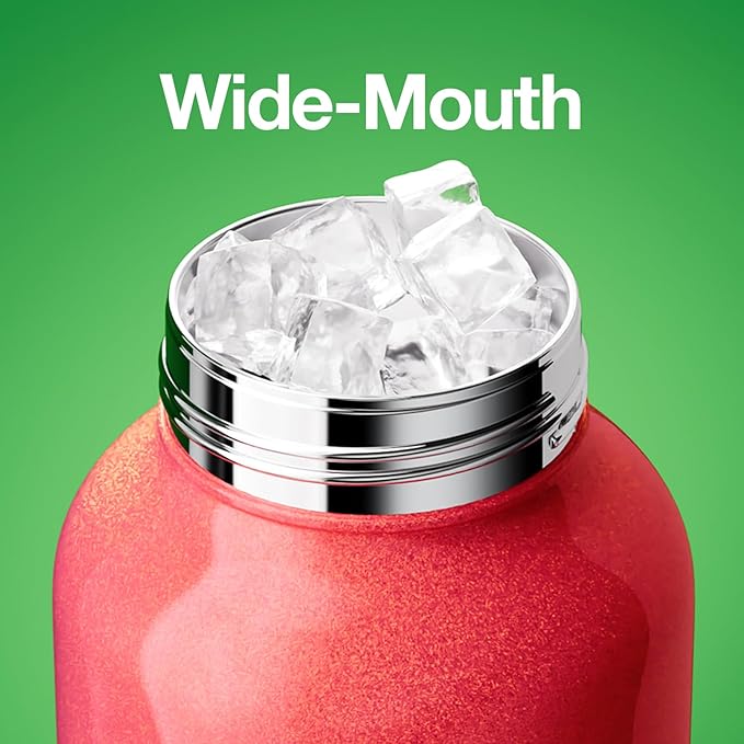 CHAKO LAB Christmas Water Bottle with Straw and Carry Handle | Wide Mouth vacuum insulated stainless steel Bottles | Reusable, leak-proof and BPA-free | 33oz(Green&Red)