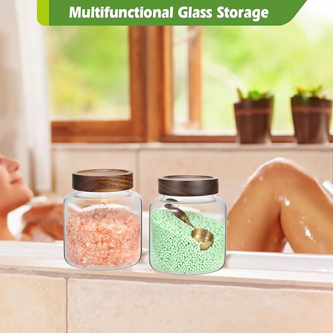 Glass Food Storage Jar with Lids Spoon Thicken Glass Coffee Canister Borosilicate Glass Food Containers for Ground Coffee Beans Nut Pasta Sugar Candy Spice Rice Loose Tea (1200ml(40oz) B)