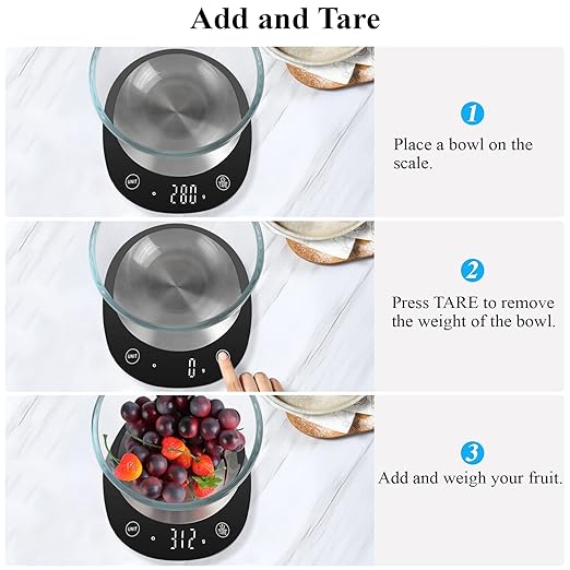 Homebuds 22lb Digital Food Scale Grams and Ounces in 1g, High Precision Assured by Kitchen Scale Professional Factory Since 2001, Gram Scale for Cooking and Baking, LED, 3*AAA Included, Black