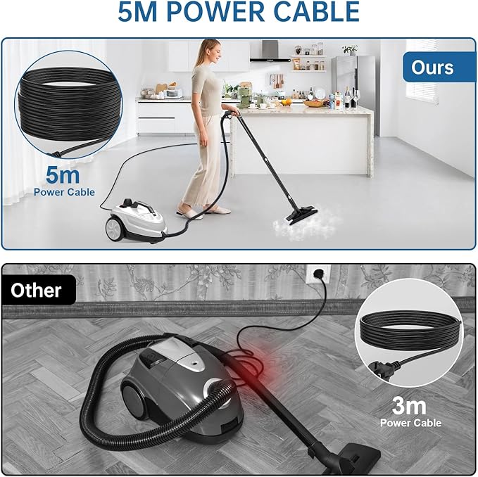 Steam Cleaner, Powerful Heavy Duty Canister Steamer with 34 Accessories, Steam Mop with 16.4 Ft Extra-Long Power Cord for Home Floor Cleaning, Grout, Upholstery, Car Detailing, White