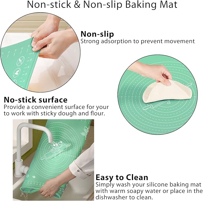 Silicone Pastry Mat 32" x 24" Extra Thick Non Stick Baking Mat with Measurements and Edge Heightening, Food Grade Silicone Rolling Mat for Pastry, Bread, Cookies, Pizza, Fondant, Pasta