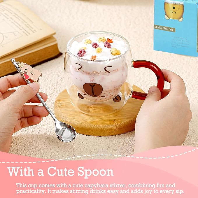 Birthday Gifts for Women Men Cute Capybara Mug Double Walled Coffee Glasses Cups Tea Cappuccino Latte Cup Funny Christmas Gifts Cute Capybara Stuff Gift for Mom Friend Coworker Her Him Home Decor
