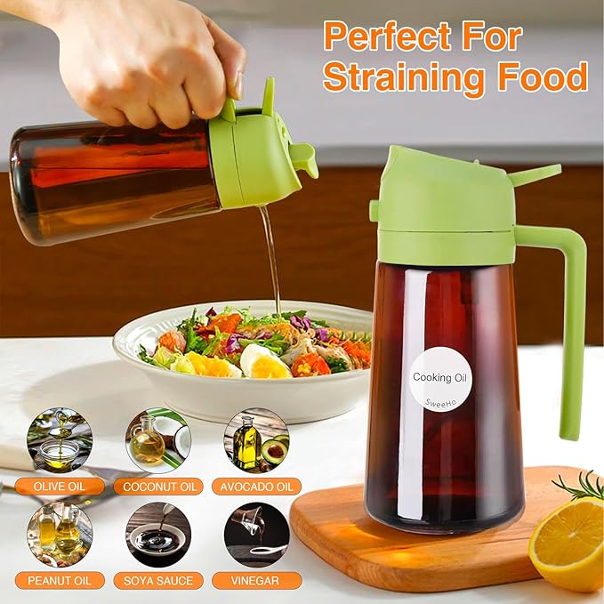 Oil Sprayer for Cooking, 2 In 1 Oil Dispenser and Oil Sprayer (Green+Dark Brown)
