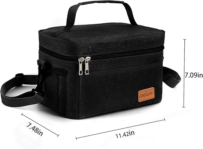 ONFAON Lunch Bag for Men/Women, Insulated Reusable Lunch Box Leakproof Cooler Tote Bag Freezable with Adjustable Shoulder Strap for Office Work Picnic Beach(Black)