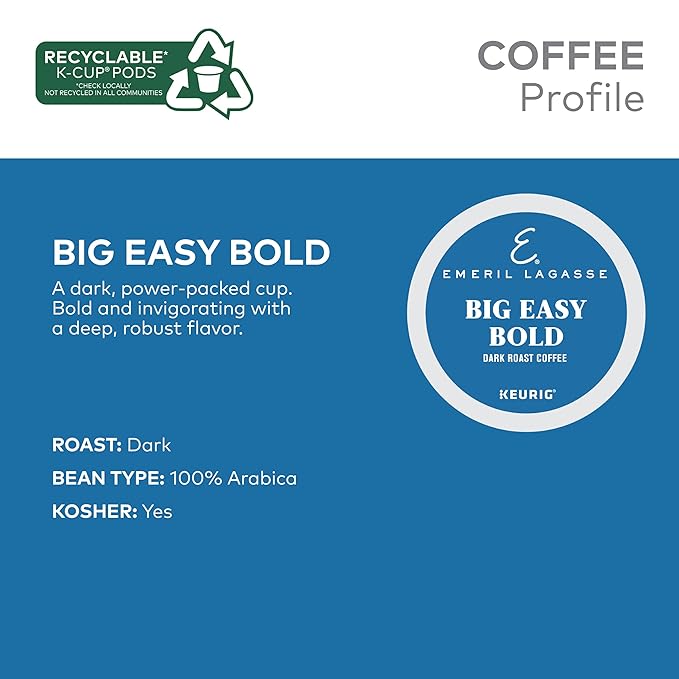 Emeril, Big Easy Bold Coffee, Single-Serve Keurig K-Cup Pods, Dark Roast, 48 Count (2 Boxes of 24 Pods)