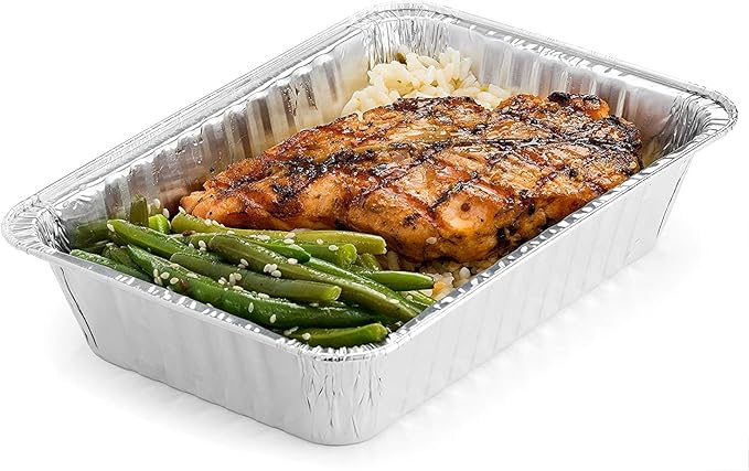 DecorRack 14 Aluminum Pan Disposable with Flat Board Lids, 2.25 Lb Heavy Duty Rectangular Tin Foil Pans, Perfect for Reheating Leftover Food, Baking, Roasting, Meal Prep, to-Go Containers (14 Pack)