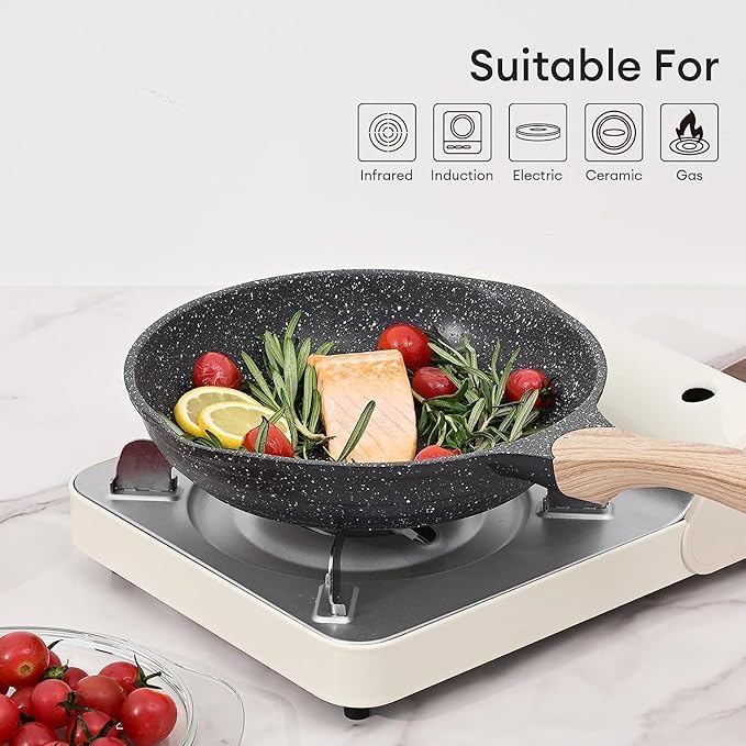 JEETEE Nonstick Frying Pans Set, Skillets Set 2 Pcs, 8" 10" Granite Non-Stick Frying pan, Nonstick Omelette Skillet with Soft Touch Handle, Grey
