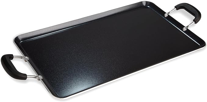 Ecolution Artistry Nonstick Double Burner Griddle, Easy To Clean, Cool Touch Silicone Handle, Dishwasher Safe Pots and Pans, 12-Inch x 18-Inch, Black