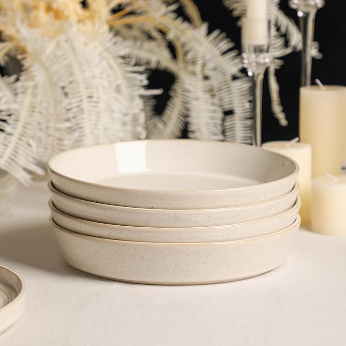 Stone Lain Claire 24-Piece Dinnerware Set Stoneware, Plates and Bowls Set, Dishwasher and Microwave Safe, Dish Set for 8, White