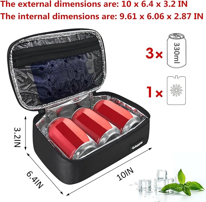 Gloppie Small Lunch Bag for Adults & Kids - Compact Insulated Lunch Box, Durable & Food-Grade Lining | Portable Cooler for Work, School, Travel (Black)