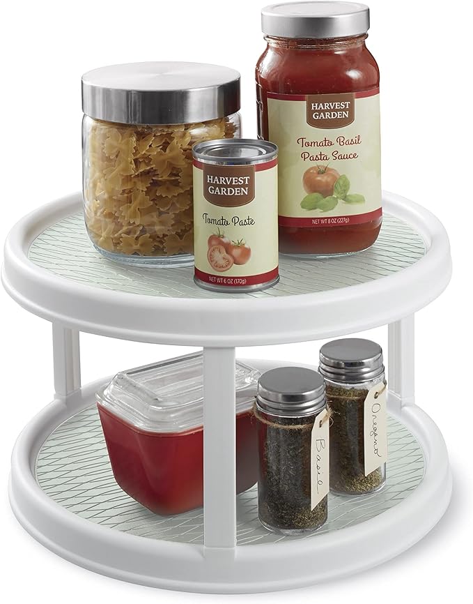 Copco Non-Skid 2 Tier Pantry Cabinet Lazy Susan Turntable, 12-Inch, White and Light Green