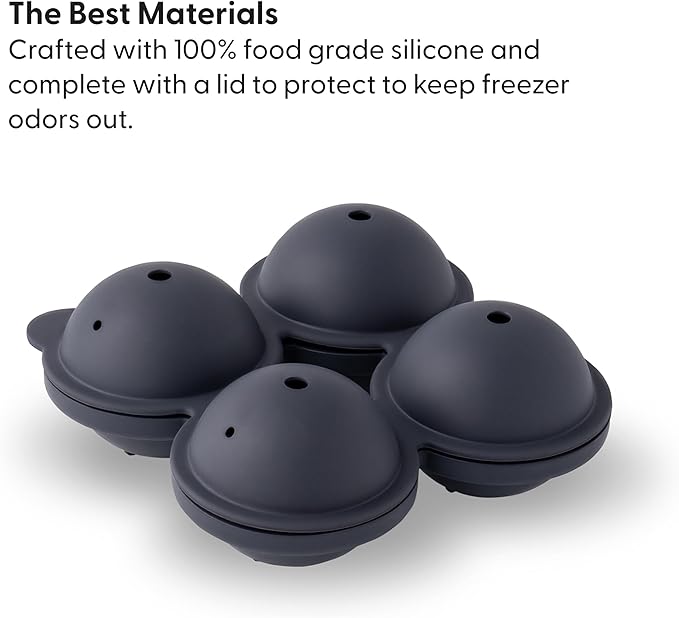 W&P Peak Silicone Sphere Ice Mold w/ Cover | Charcoal | Easy to Remove | Round Cocktail Whiskey Drink Ice Maker | Food Grade Premium Silicone | Dishwasher Safe, BPA Free