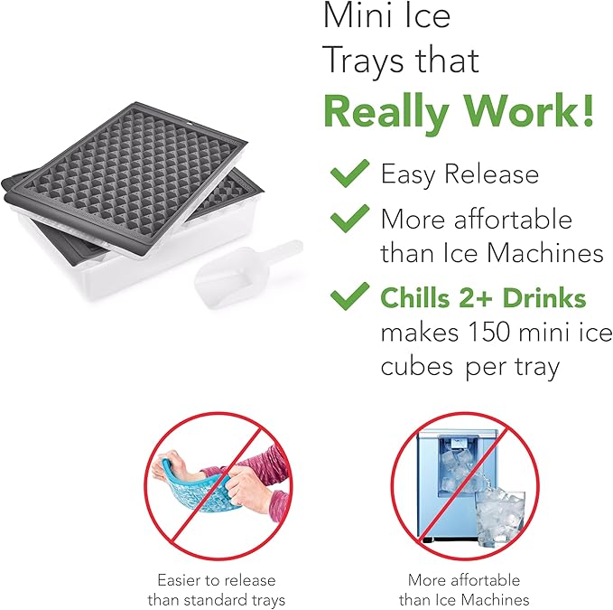 Tovolo Mini Ice Cube Tray Set with Twist and Release Mini Nugget Ice Cube Trays, BPA Free Silicone Mini Ice Tray with Storage Bin and Mini Scoop, Stackable Dishwasher Safe Mini Ice Cube Trays
