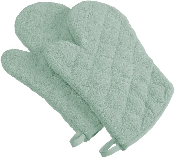 DII Basic Terry Collection 100% Cotton Quilted, Oven Mitt, Mint, 2 Piece