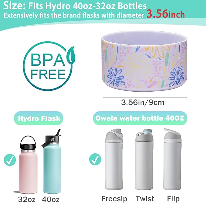 WK IEASON Protective Silicone Base Boot for Hydro Flask Mouth, Anti-Slip Silicone Sleeve Cover Bumper for Hydro Water Bottle Accessories -3.56inch Bottom Diameter