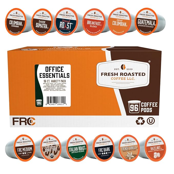 Fresh Roasted Coffee, Office Essentials Variety Pack, K-Cup Compatible, 96 Count