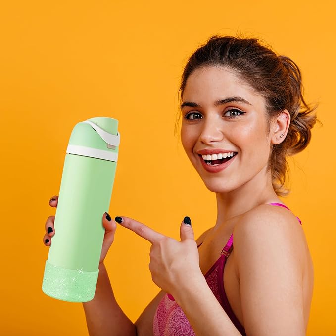 2PCS Glitter Silicone Boot for Owala Water Bottle, Anti-Slip Protective Sleeve for Owala Twist,FreeSip and Flip Stainless Steel Water Bottle, BPA-Free, Dishwasher Safe, Accessories
