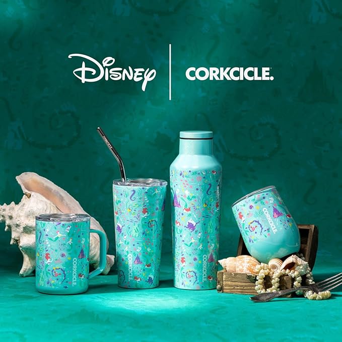 Corkcicle Disney Princess Sport Canteen - Keeps Drinks Cold for 25 Hours - Triple-Insulated Stainless Steel - Screw-On Cap - Summer Drinkware Gift - Keeps Drinks Ice Cold - 20 oz - Ariel