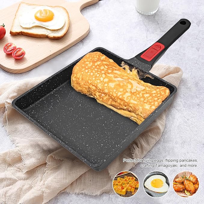 Nonstick Tamagoyaki Pan Large, Japanese Omelette Pan Nonstick, Japanese Square Egg Pan with Detachable Handle, PFAS & PFOA-Free, Oven Safe