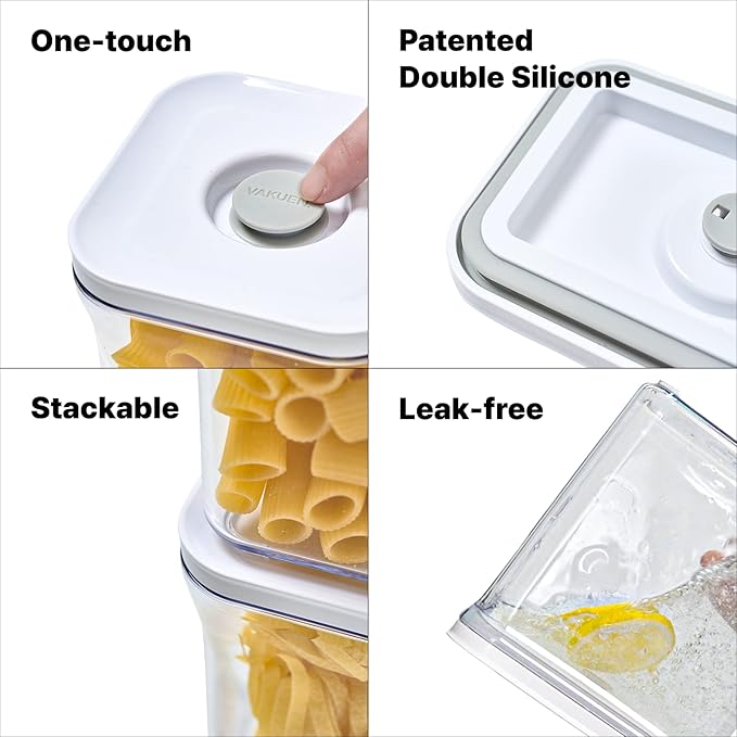 VAKUEN Premium Airtight Food Storage Container. Special Edition Mercury Color 8P/Set. 7pcs Container and Vacuum Sealer. Patented Double Silicone Lining, 100% Leak Proof, BPA-FREE