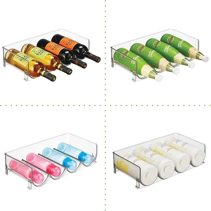mDesign Plastic Free-Standing Stackable Bottle Storage Rack, for Kitchen Countertop, Fridge, Freezer; Organizer for Water Bottles, Sports Drinks; Ligne Collection, 2 Pack - Store 8 Bottles - Clear
