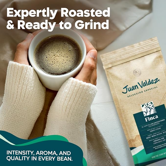 Juan Valdez Finca Whole Bean Coffee - Dark Roast | 16 oz / 454 gr | 100% Colombian Coffee - Rainforest Certified | With Lemongrass & Kiwi Notes
