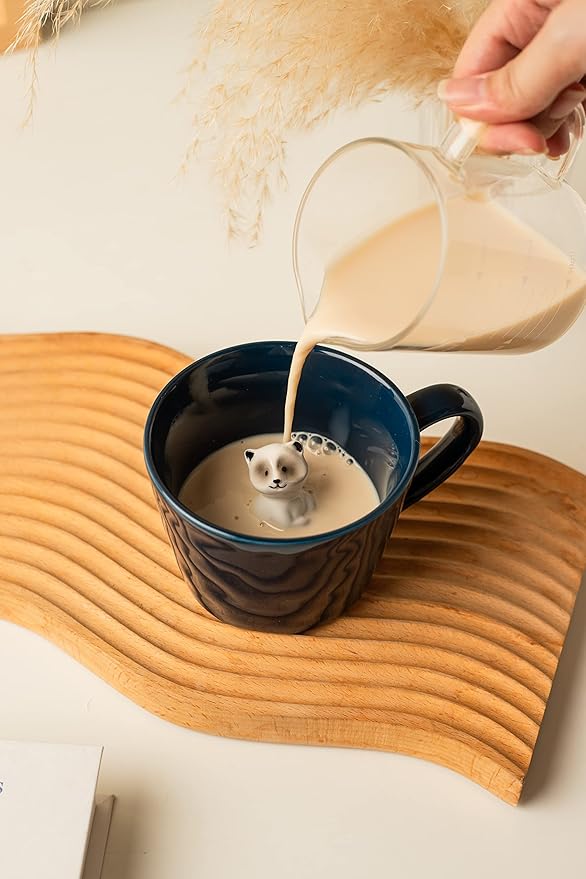 DIHOclub Racoon Ceramic Cup Hidden 3D Animal Inside Mug,Cute Cartoon Handmade Figurine Mugs,Holiday and Birthday Gift for Coffee Milk Tea Lovers,12 OZ(Dark Blue)