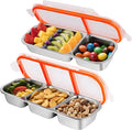 Stainless Steel Snackle Container For Adults, Reusable Bento Lunch Box Snack Containers, 2-3 Compartment Divided Food For Home Work Travel (2 Pack)