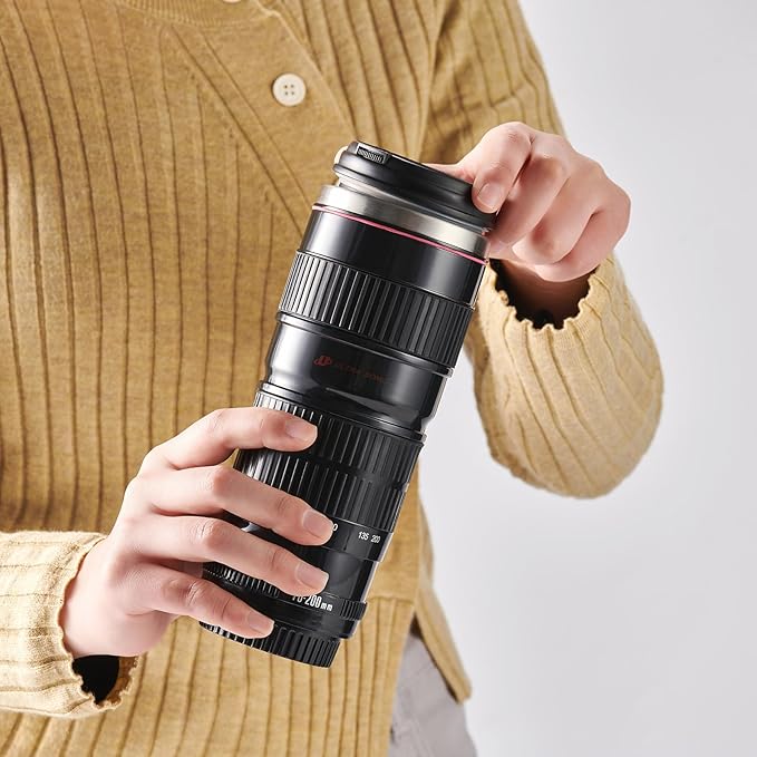 Camera Lens Coffee Mug with Slider Lid - Perfect Photographer Gifts for Men and Women, Unique Gifts for Photography Enthusiasts and Shutterbug Friends!