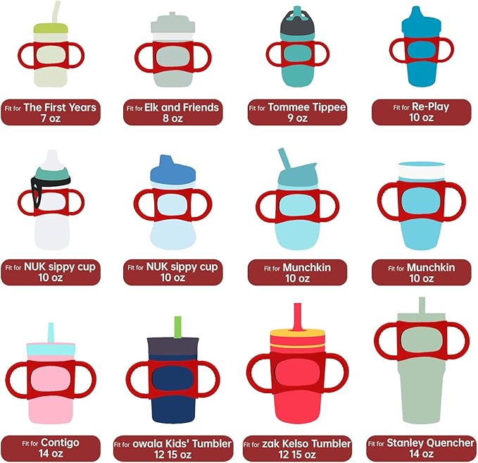 NiHome Tumbler Grip Compatible with 14oz Stanley Quencher, Fit for 12 15oz Zak Owala kids Cups Accessories Handle, Silicone Dual-Handle Tumbler Handles for Home Travel Outdoors Daily Use (2PCS,Red)
