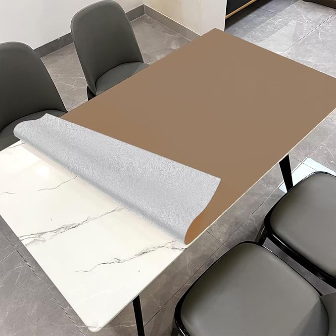 Leather Table Cover,1.8mm Thick,36x72 Inch Table Protector,Table Protector for Dining Room Table,Dining Room Table Protector Pad.(Khaki+Silvery,36x72)
