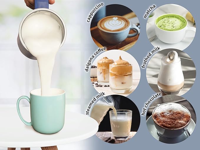 Zulay Milk Frother Electric Heater (10oz/300ml) - Automatic 4-in-1 Function Milk Steamer For Hot & Cold - Stainless Steel Electric Milk Frother For Latte, Cappuccino Hot Chocolate 120V - Sky Blue