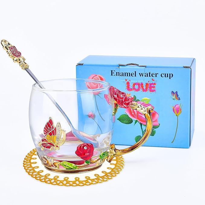 OEAGO Gifts for Mom Women Stocking Stuffers for Women Christmas Glass Coffee Enamels Mug Valentines Day Gifts for Her Girlfriend Wife Best Birthday Valentine's Mothers Day from Daughter Son Tea Cup