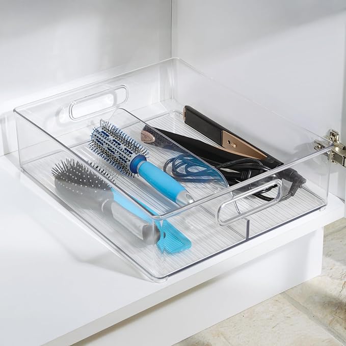 iDesign Divided Pantry Bin with Handles for Pantry, Refrigerator, or Freezer - Set of 6 - Clear